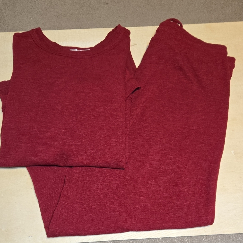 Z106 NWT Zenana Plus Slub Short Sleeve Tee and Lounge Pant Set Cabernet 1X 2X 3X - Picture 2 of 10